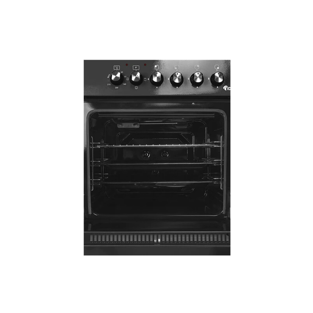 Плита комбинированная Ideal L110 Econom, цвет черный, объем электродуховки 65 л, откидная дверца