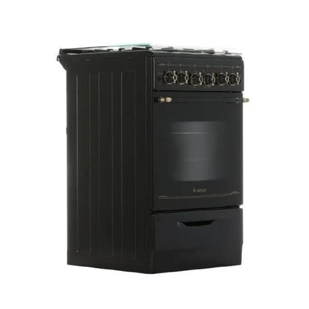 Плита газовая Gefest 5100-02 0183, ретро, цвет черный, объем духовки 52 л, откидная дверца