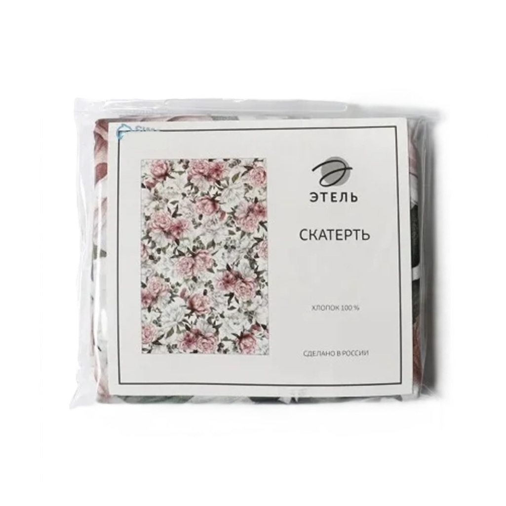 Скатерть Этель Пионы 5376620, хлопок, саржа, розовый с зеленым, 149х220 см