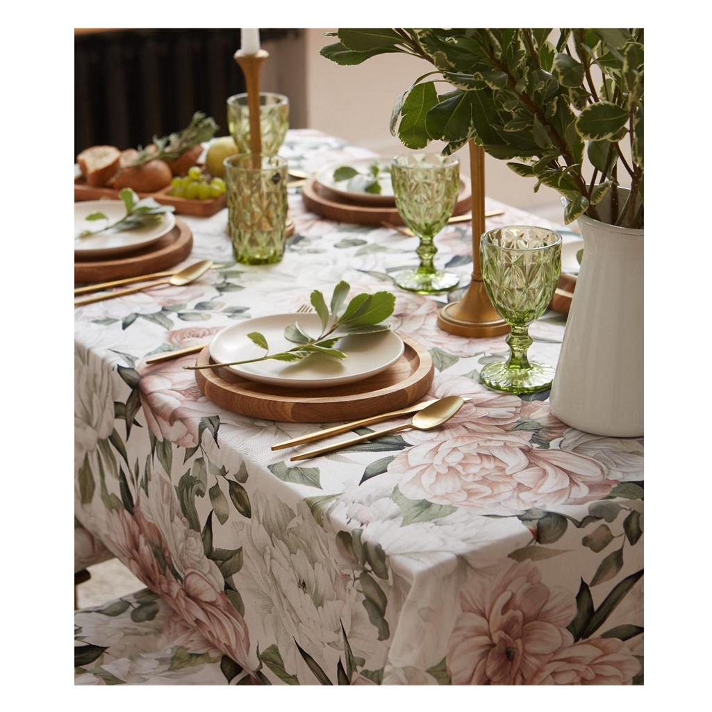 Скатерть Этель Пионы 5376620, хлопок, саржа, розовый с зеленым, 149х220 см