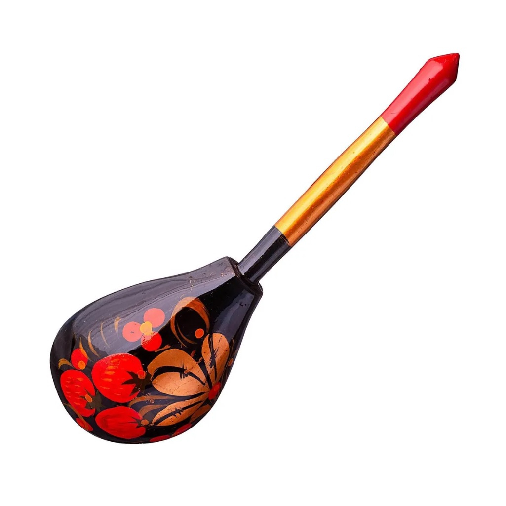 Ложка столовая деревянная Хохлома 19 см, матовая, красная, оранжевая