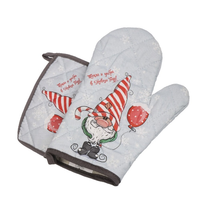 Набор кухонный Новогодний гном прихватка 18х18 см+ варежка18х26 см