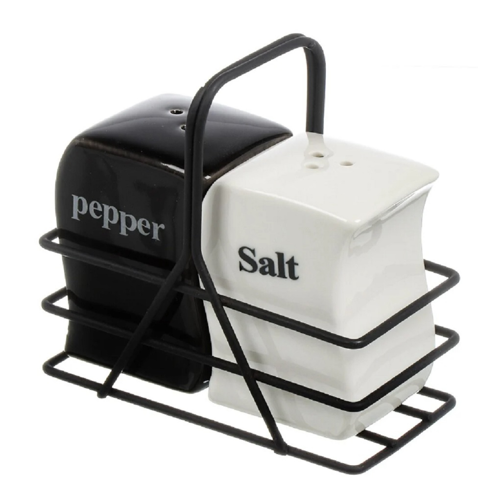 Набор для специй на подставке, керамика, соль-перец, бело-черный, 2 шт.