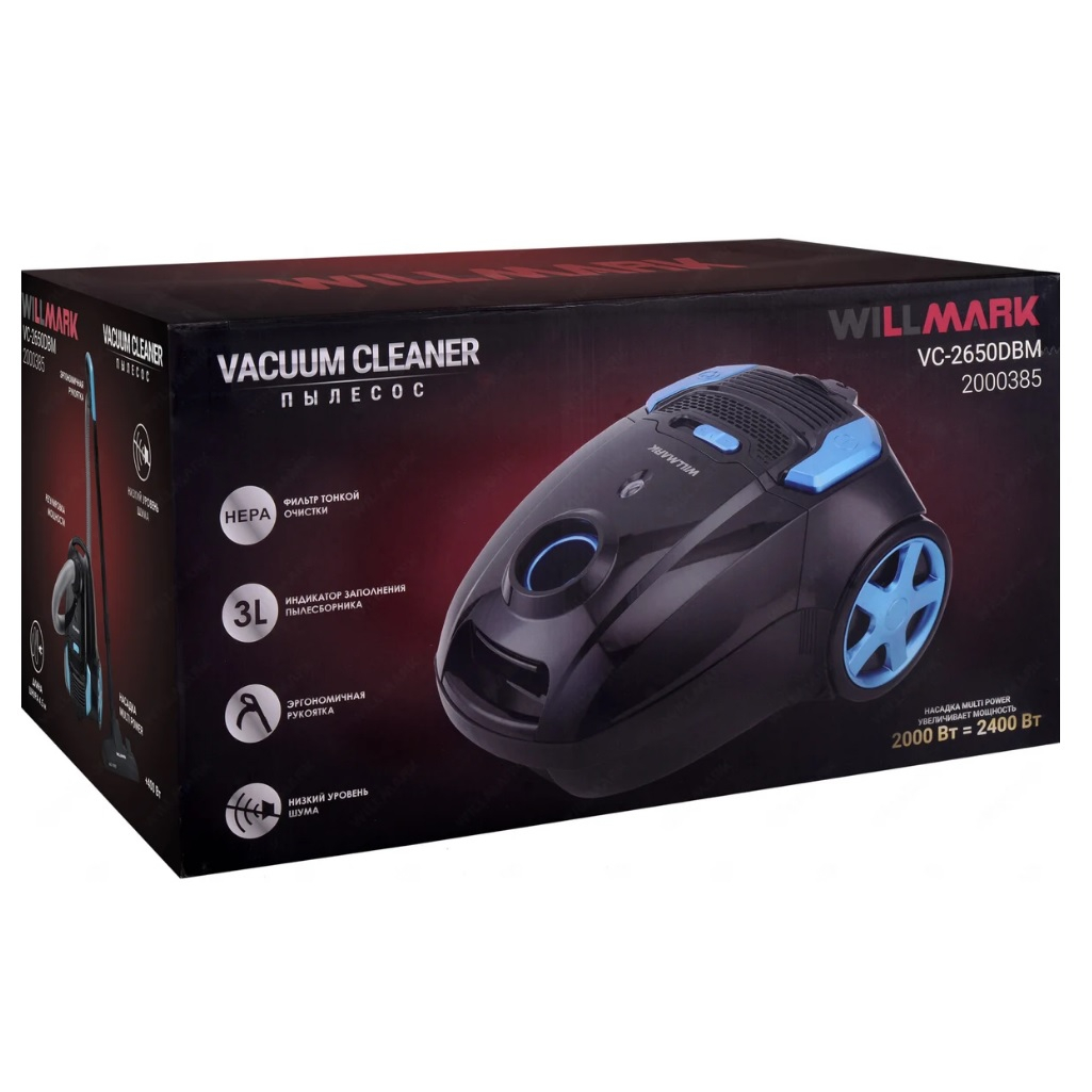 Пылесос Willmark VC-2650DBM 2000 Вт, 3 л, черно-голубой 2000385
