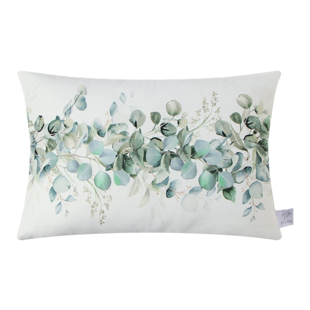 Подушка декоративная Этель Листья 9849758, велюр, синтепон, белый с зеленым, 40х60 см