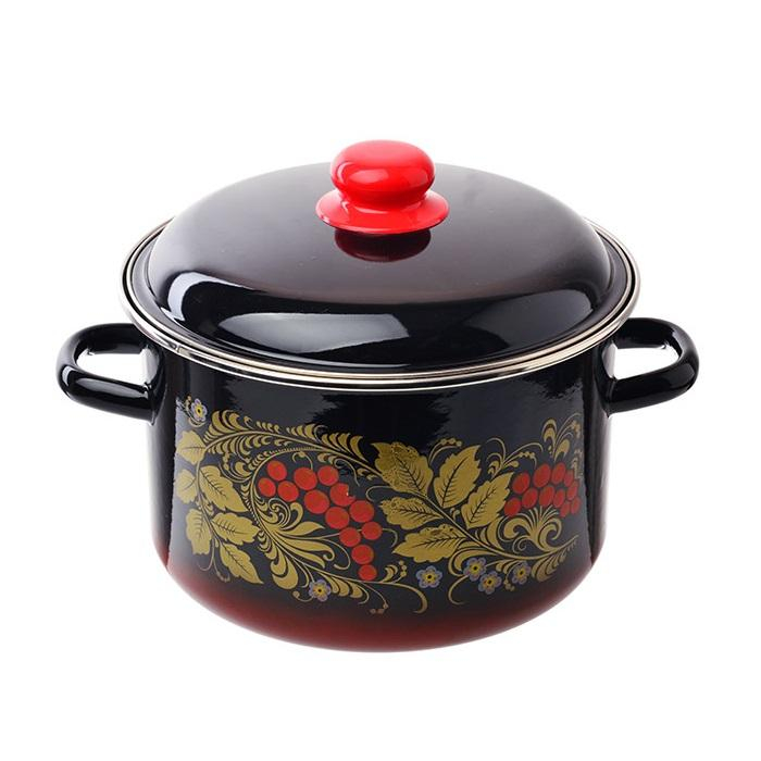 Кастрюля эмалированная СтальЭмаль Рябина с крышкой 5,5 л 7RB221М/7RD221S