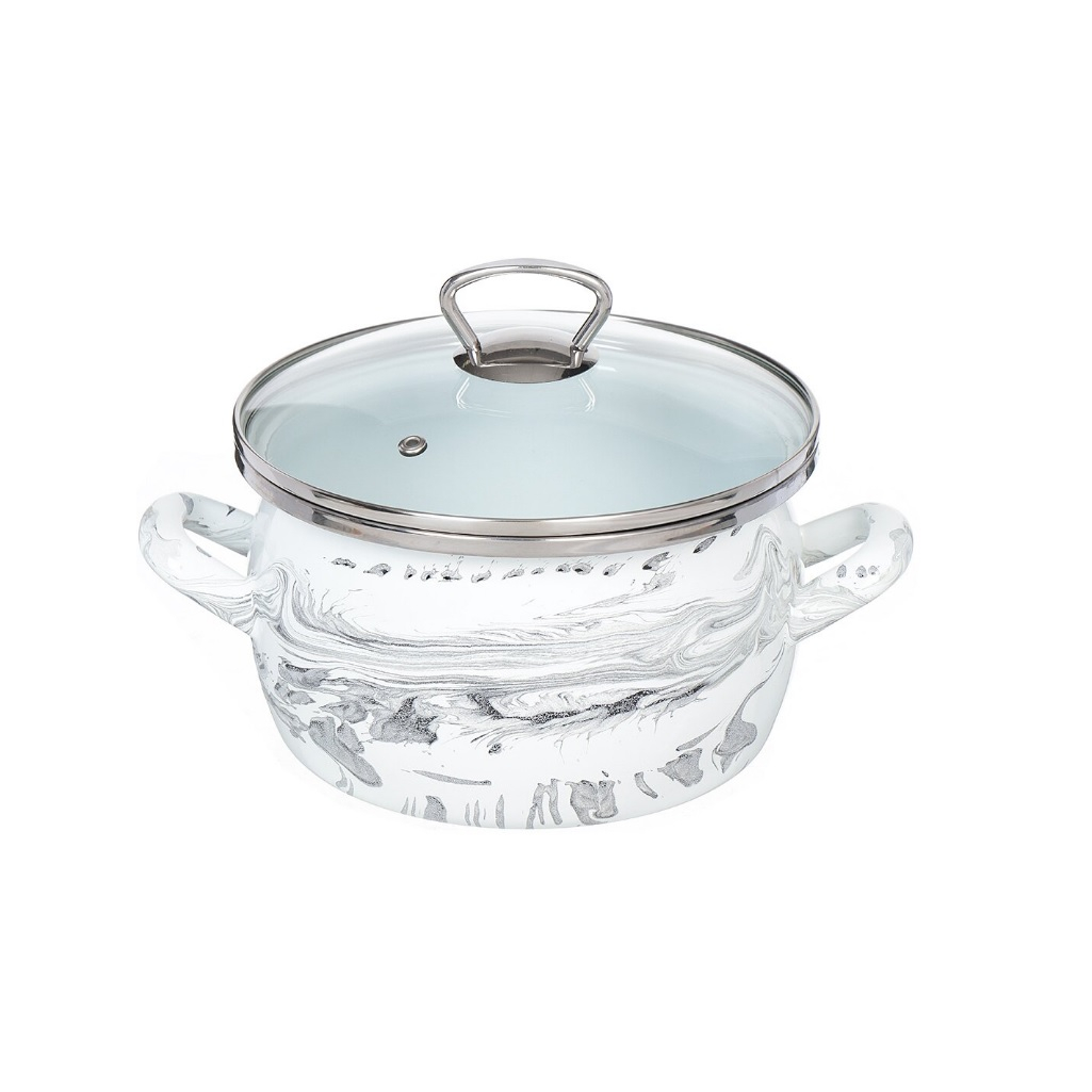 Кастрюля эмалированная Сантэкс Шейк, бело-черная, 3 л, индукция