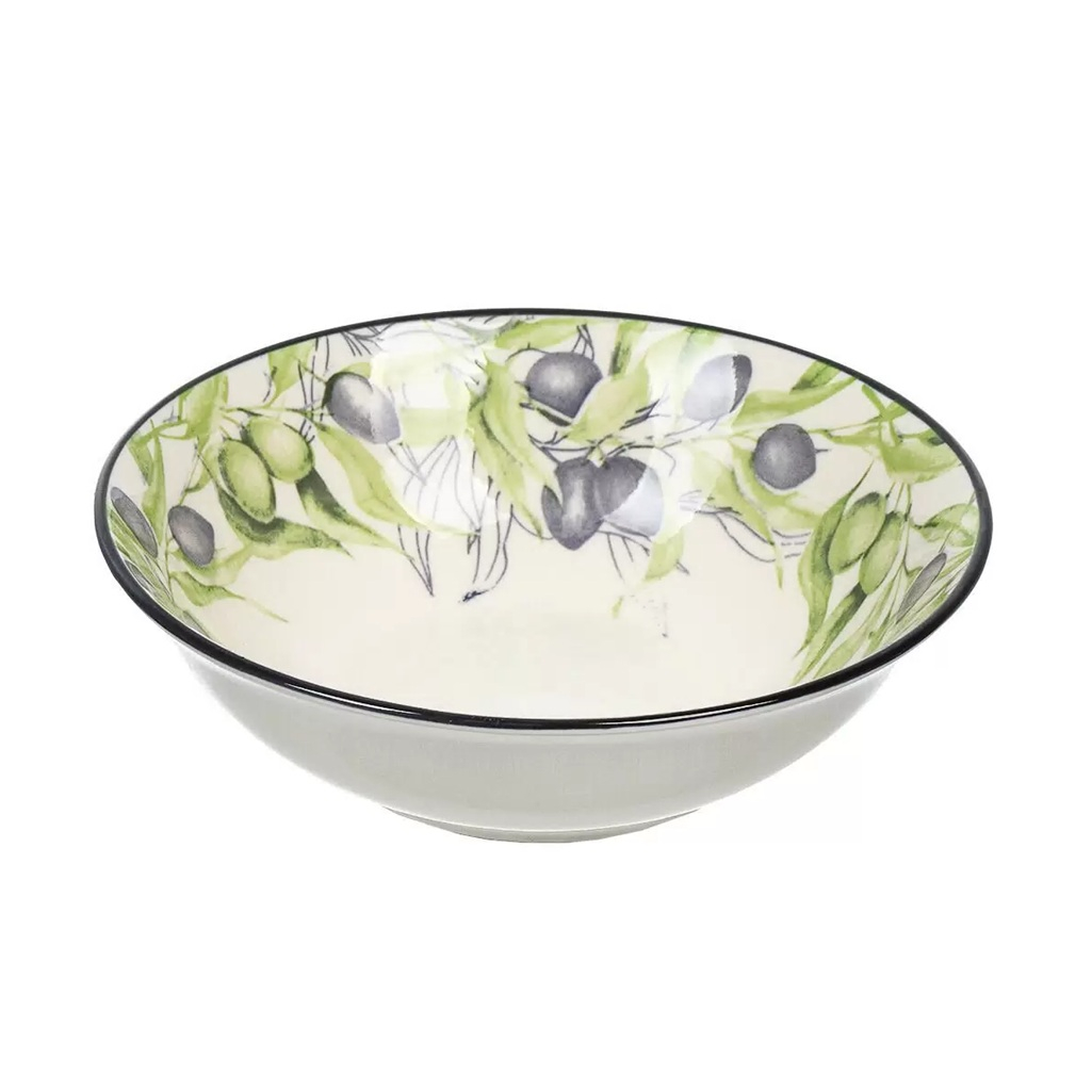 Тарелка МФК Оливки суповая, фарфор, бежевая с зеленым, 18 см