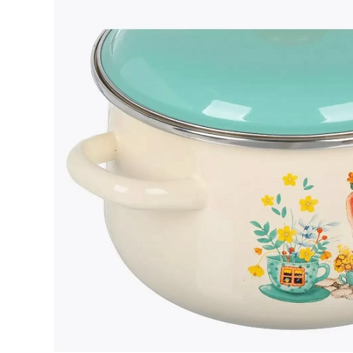 Кастрюля эмалированная СтальЭмаль Чайный домик с крышкой, 4 л