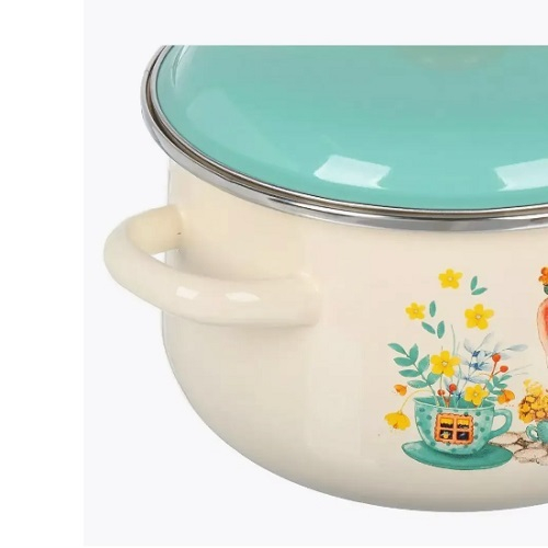 Кастрюля эмалированная СтальЭмаль Чайный домик с крышкой, 5.5 л 1С47Я