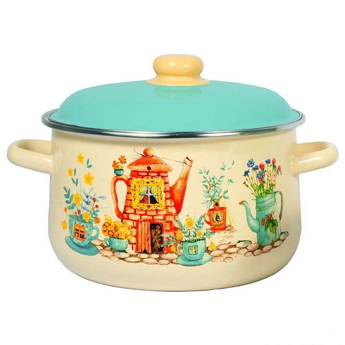 Кастрюля эмалированная СтальЭмаль Чайный домик с крышкой, 5.5 л 1С47Я