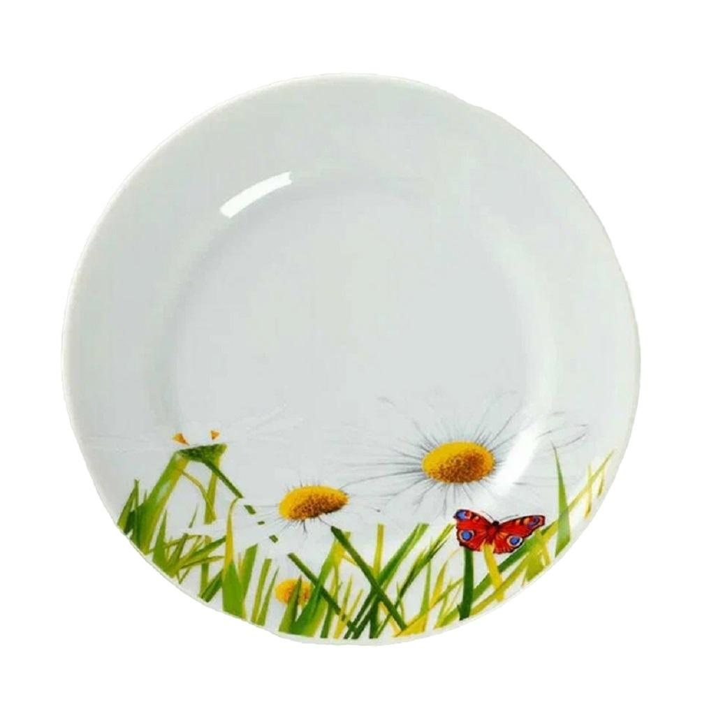 Тарелка ДФЗ Идиллия Ромашки, десертная, фарфоровая, 200 мм, белая