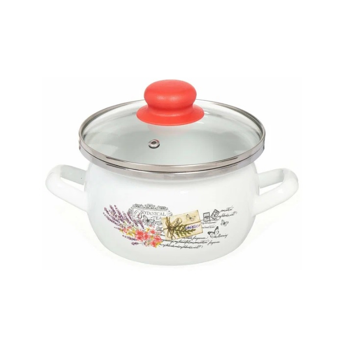 Кастрюля эмалированная Сантэкс Прованс с крышкой, 1.5 л