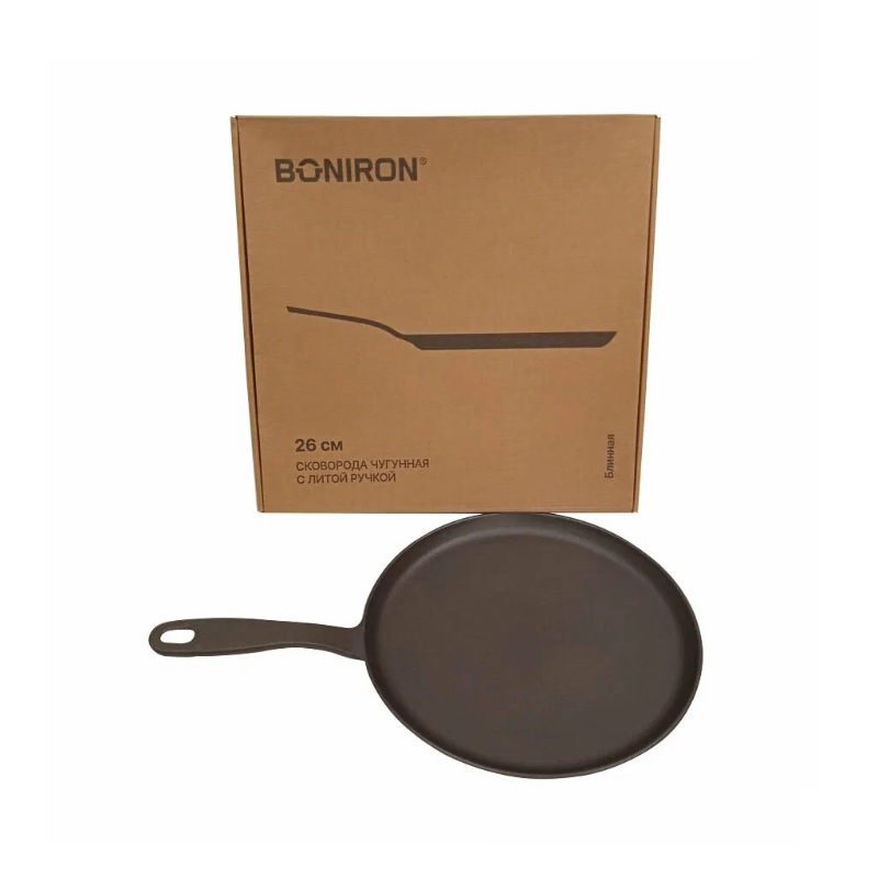 Сковорода чугунная Boniron с литой ручкой 260х15 мм В260/15-1
