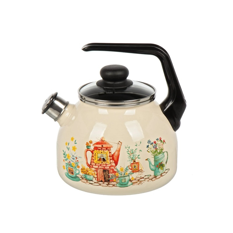 Чайник эмалированный СтальЭмаль Чайный домик со свистком 3л
