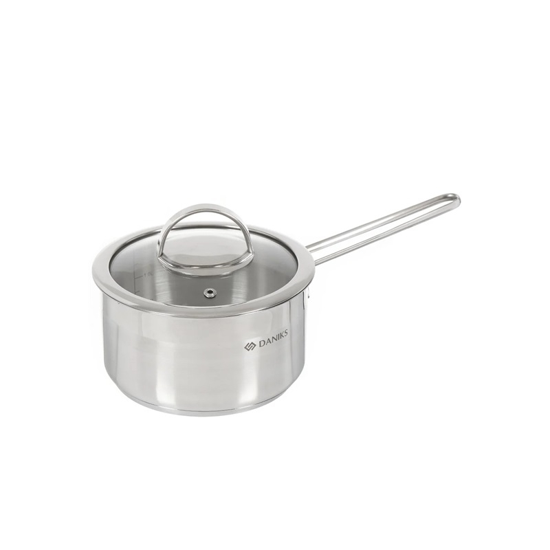 Ковш DANIKS Бонн нержавеющая сталь крышка стекло, индукция 1,8л