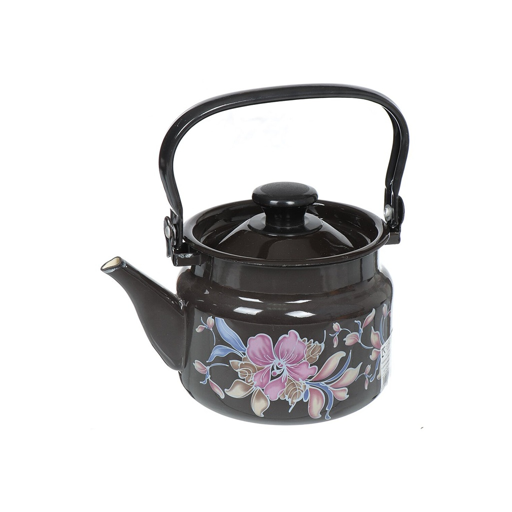 Чайник эмалированный Керчь 42704-102/6 цилиндрический с рисунком, коричневый 2л