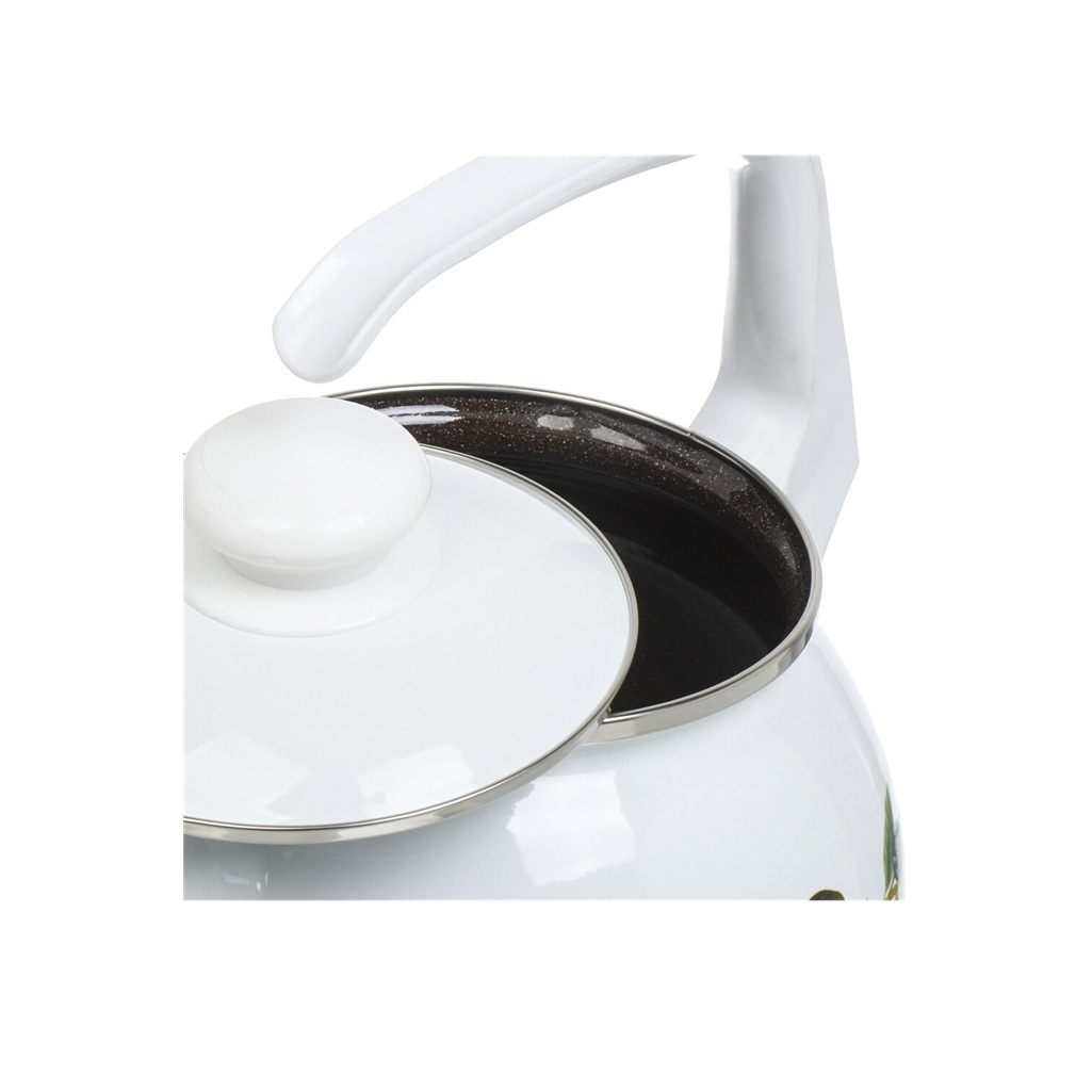 Чайник со свистком эмалированный Лысьва С-2711АП/4 Оливковая ветвь индукция, белый 2.5 л