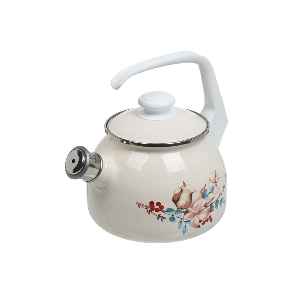 Чайник со свистком эмалированный Лысьва С-2711АП/4 Унесённые ветром индукция, бежевый 2.5 л
