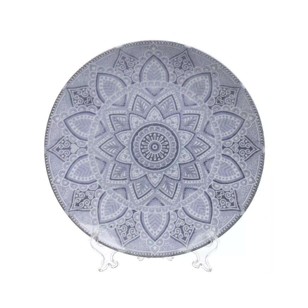 Тарелка обеденная ДФЗ Вавилон с рисунком, фарфор, круглая, серая, 24 см