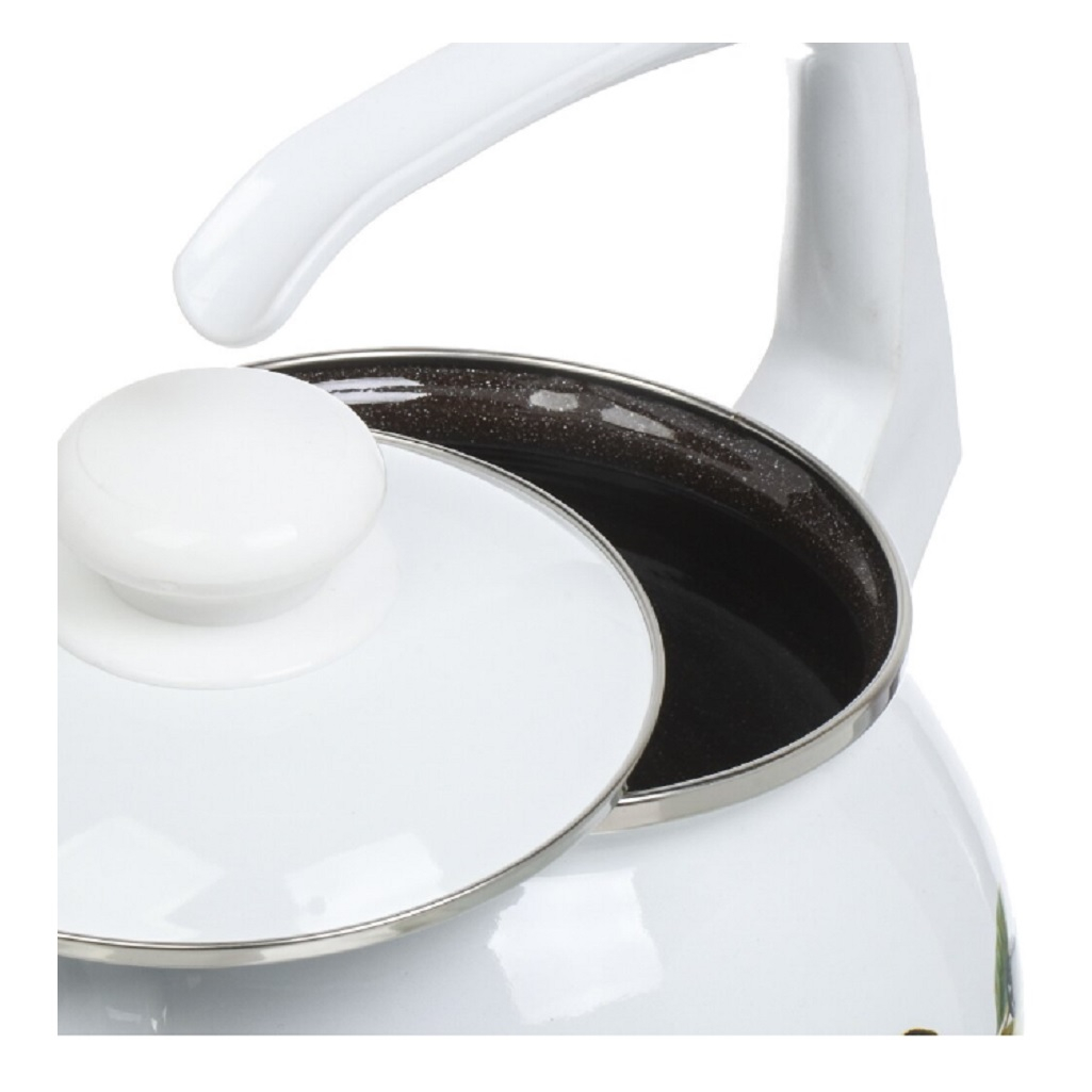 Чайник эмалированный Лысьва Оливковая ветвь 2.5 л, со свистком, с кнопкой