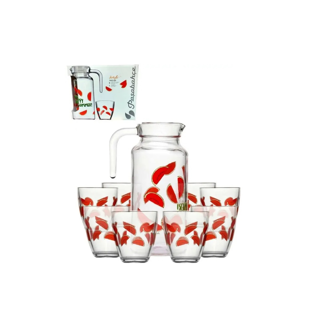 Набор для напитков Pasabahce Jungle Арбуз, стекло, 7 предметов, кувшин, 6 стаканов