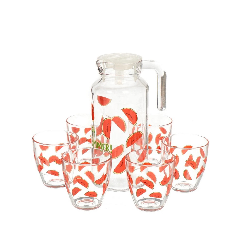 Набор для напитков Pasabahce Jungle Арбуз, стекло, 7 предметов, кувшин, 6 стаканов