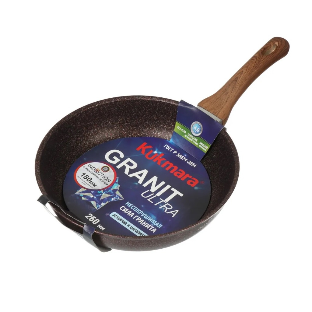 Сковорода Kukmara Granit Ultra Red Induction, антипригарная, эргономичная ручка, 26 см