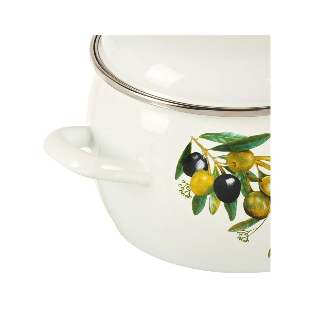 Кастрюля эмалированная ЛЗЭП С-4216 Оливковая ветвь с крышкой, белая, 5 л