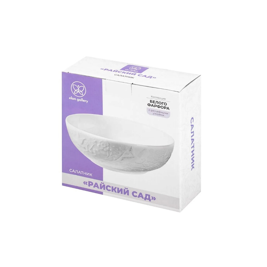 Салатник Elan Gallery Райский сад, 20.5х20.5х7.5 см, 1 л, фарфор, белый, 630117