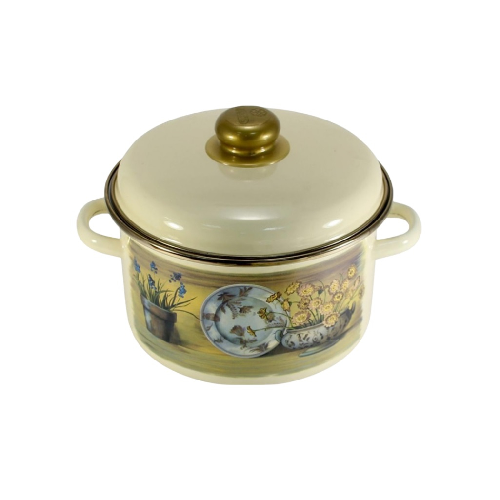 Кастрюля эмалированная СтальЭмаль Кантри-Д 21-1610/6, 2 л, нержавеющая сталь, бежевая