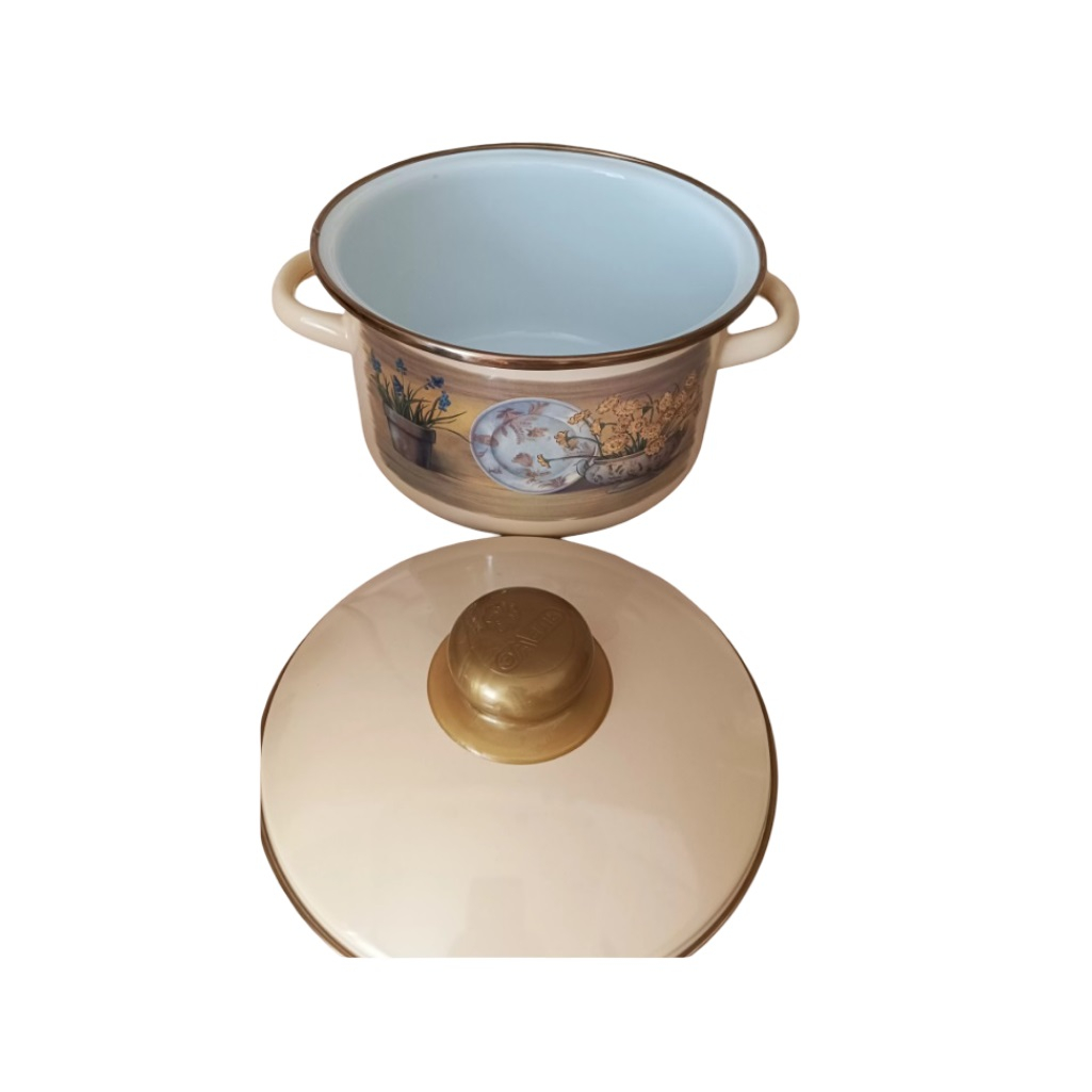 Кастрюля эмалированная СтальЭмаль Кантри-Д 21-1610/6, 2 л, нержавеющая сталь, бежевая