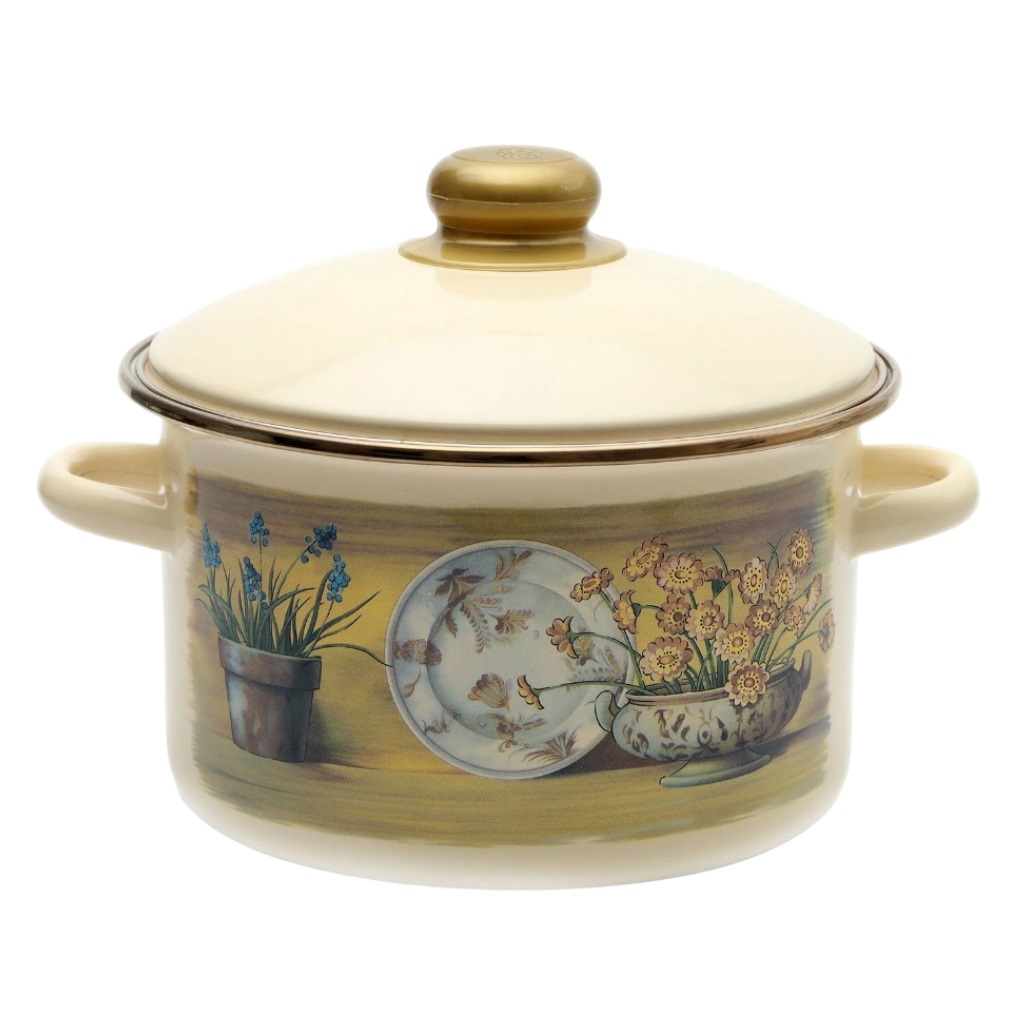 Кастрюля эмалированная СтальЭмаль Кантри-Д 21-1612/6, 3 л, нержавеющая сталь, бежевая