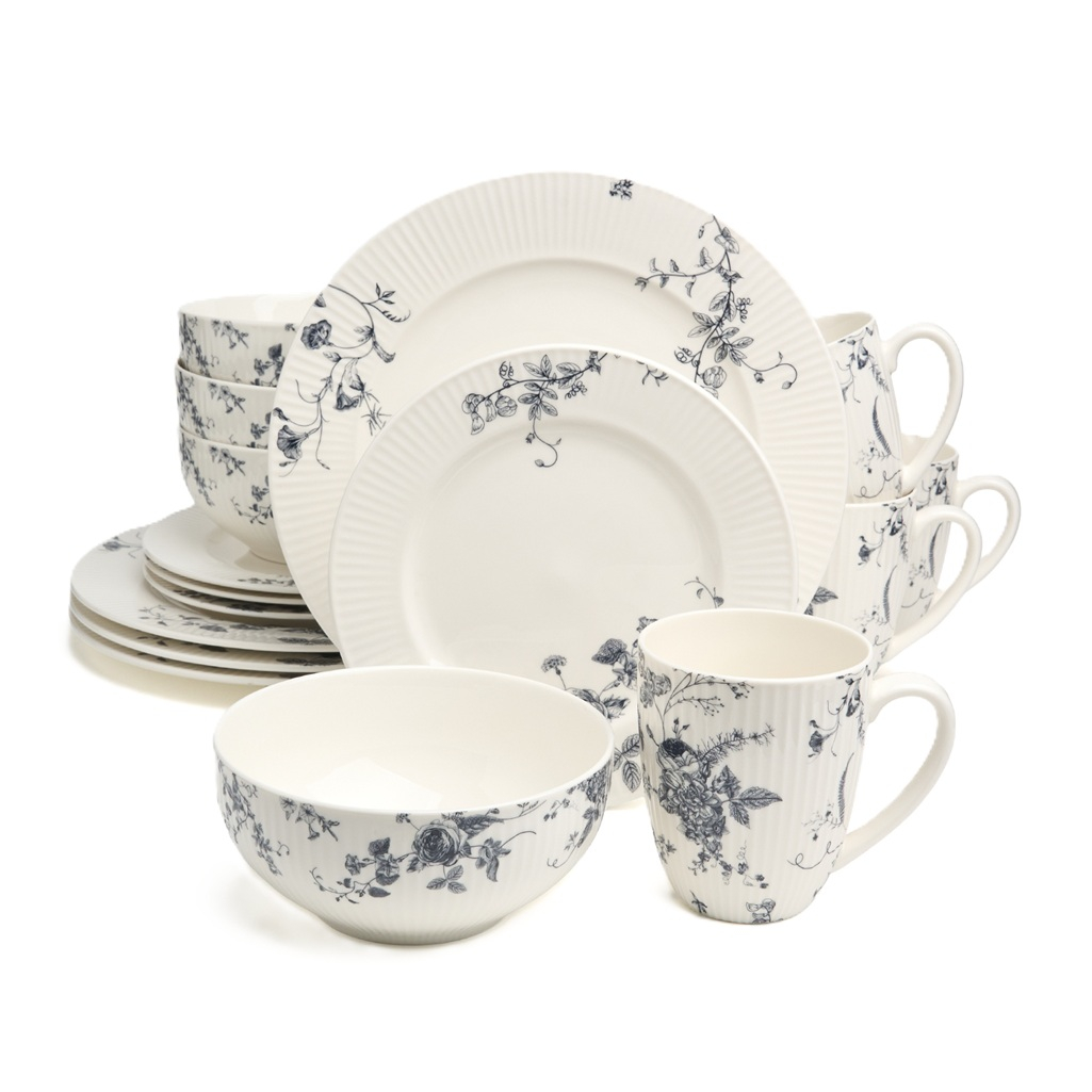 Сервиз столовый Lefard Blue Garden, фарфор, 16 предметов на 4 персоны, белый