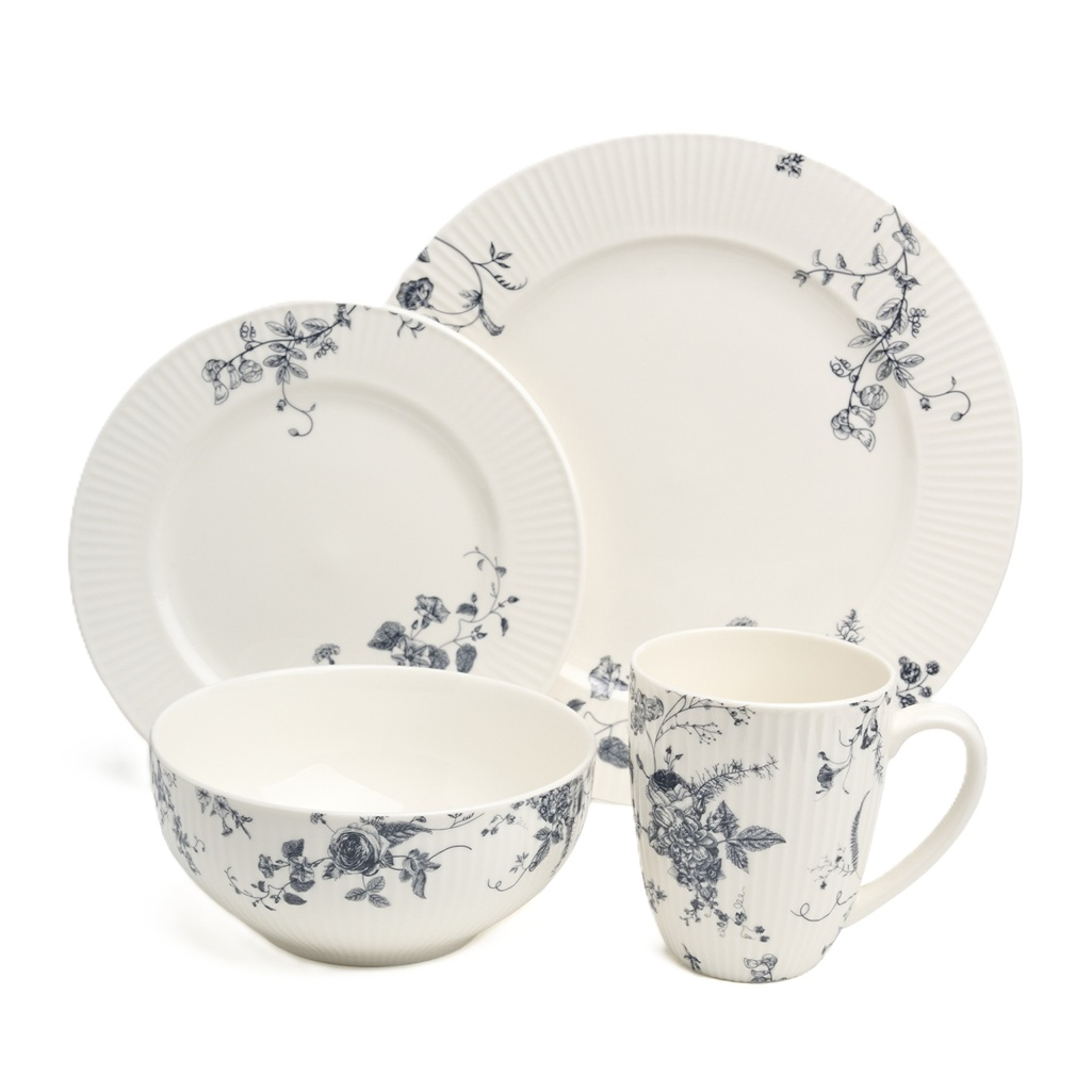 Сервиз столовый Lefard Blue Garden, фарфор, 16 предметов на 4 персоны, белый