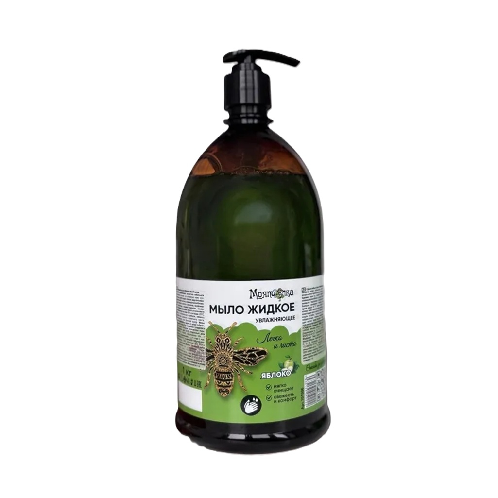 Мыло жидкое Моя пчелка Зеленое яблоко, бутылка с дозатором, 1 л