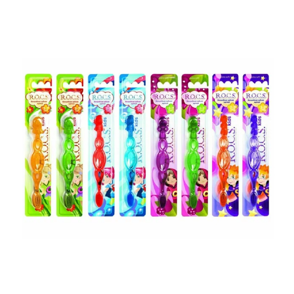 Щетка зубная Rocs Kids для детей от 3 до 7 лет, полиамидная нить, для чистки зубов