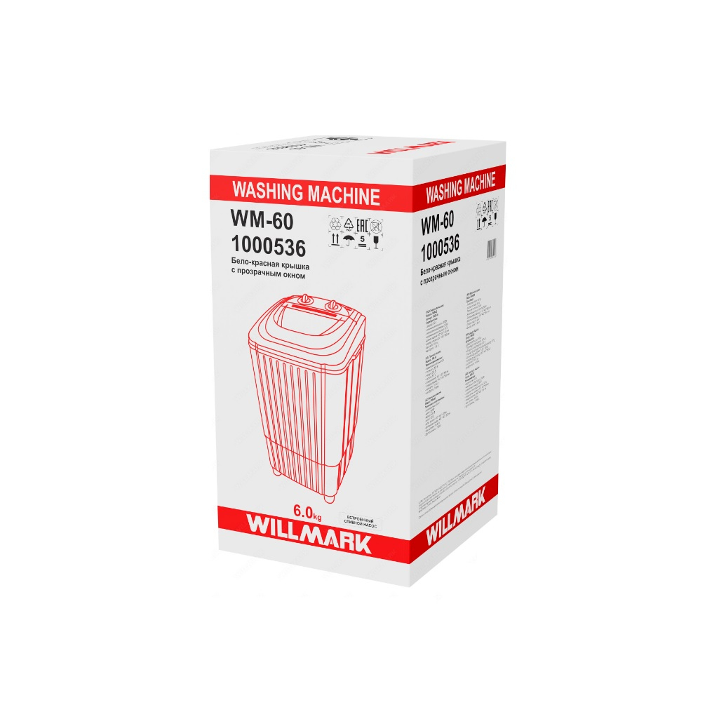 Стиральная машина Willmark WM-60 350 Вт, малютка 6.0 кг, сливной насос 1000536