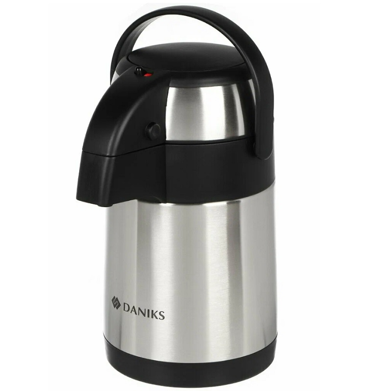 Термос Daniks SS25HE нержавеющая сталь с помпой 2,5 л
