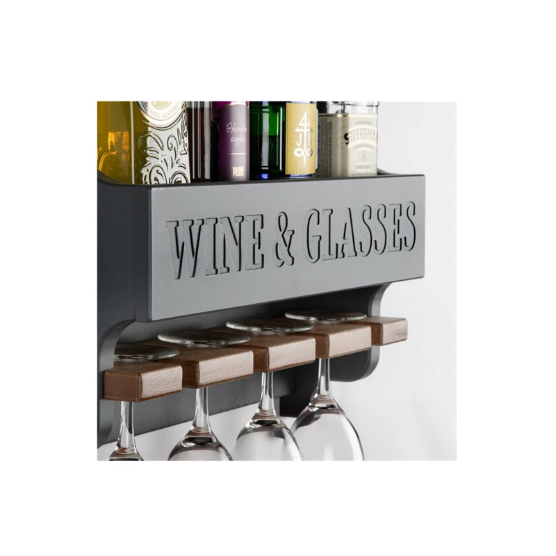 Винная полка WINE & GLASSES 140х500х510мм шпон береза черная