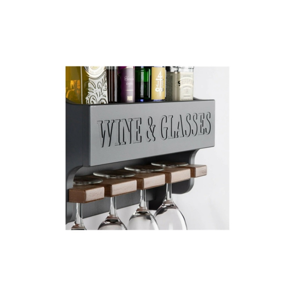 Винная полка Wine & Glasses, 500х510х140 мм, береза, фанера, графит