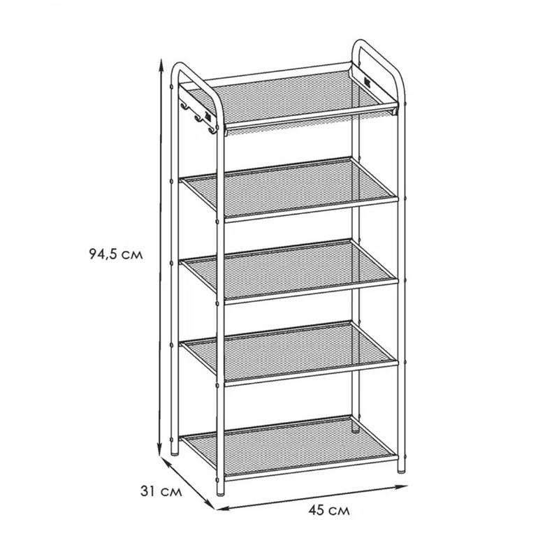 Подставка для обуви ЗМИ Верона 15, с пятью полками, 300 x 450 x 950 мм, белая