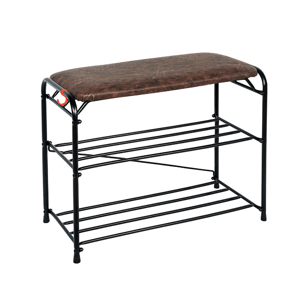 Подставка для обуви ЗМИ Альфа 23 с мягким сиденьем, 2 полки, чёрная, 30х48х65 см