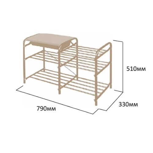 Этажерка для обуви Nika Люкс-5, 3 полки, слоновая кость/бежевый металлик, 79x33x51 см