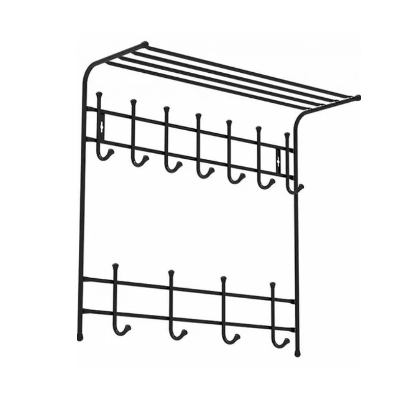 Вешалка настенная с полкой Nika 11 крючков черная 730х710х270 мм