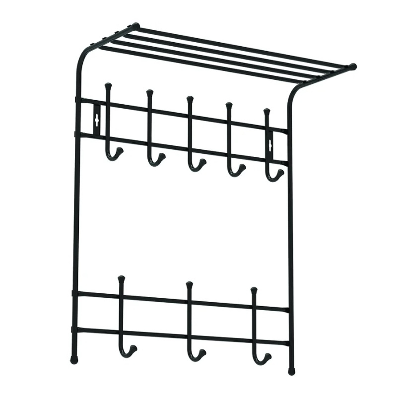 Вешалка настенная с полкой Nika 8 крючков черная 710х590х270 мм