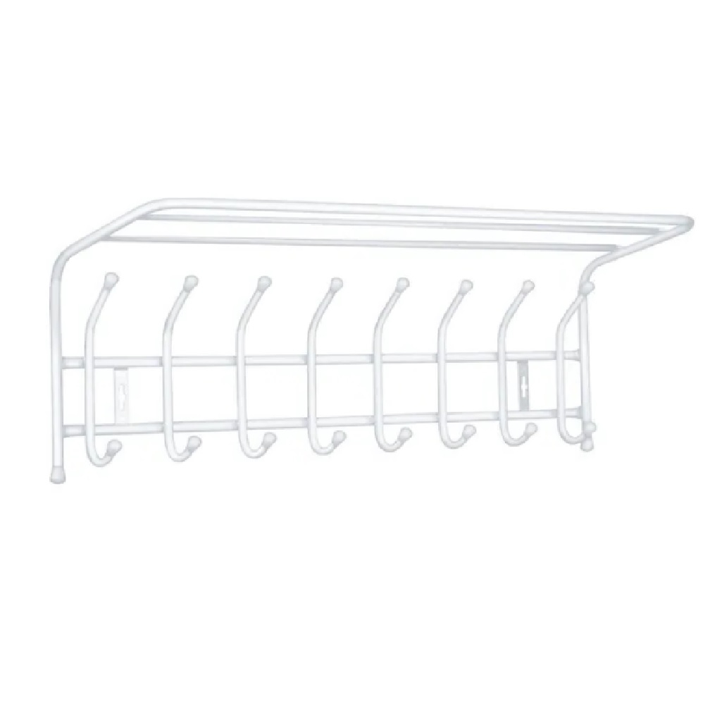 Вешалка настенная с полкой Nika ВП8/МБ, 8 крючков, матово-белая 24х26.5х80 см