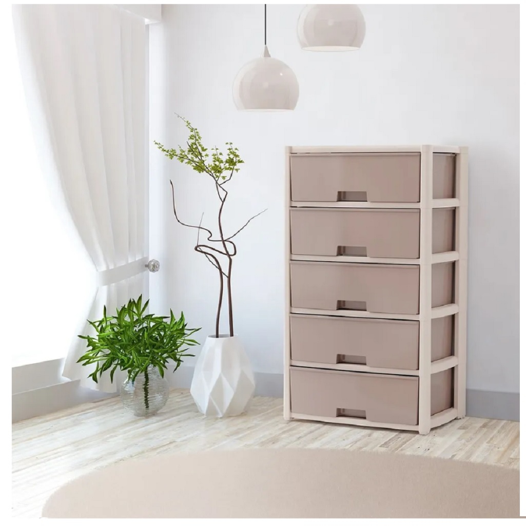 Комод Альтернатива Колорит пластиковый, 5-ти секционный, бежевый 39х56х100 см