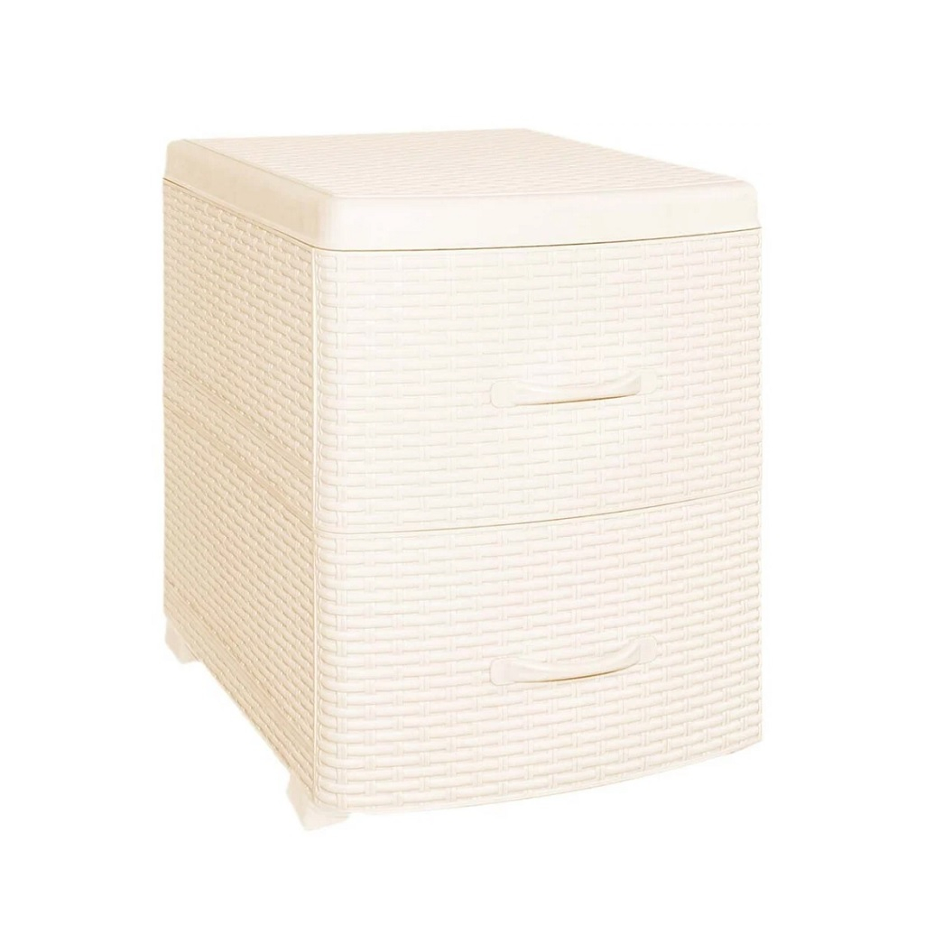 Комод-тумба Violet Ротанг, пластиковый, 2-х секционный, слоновая кость 38х48х52 см
