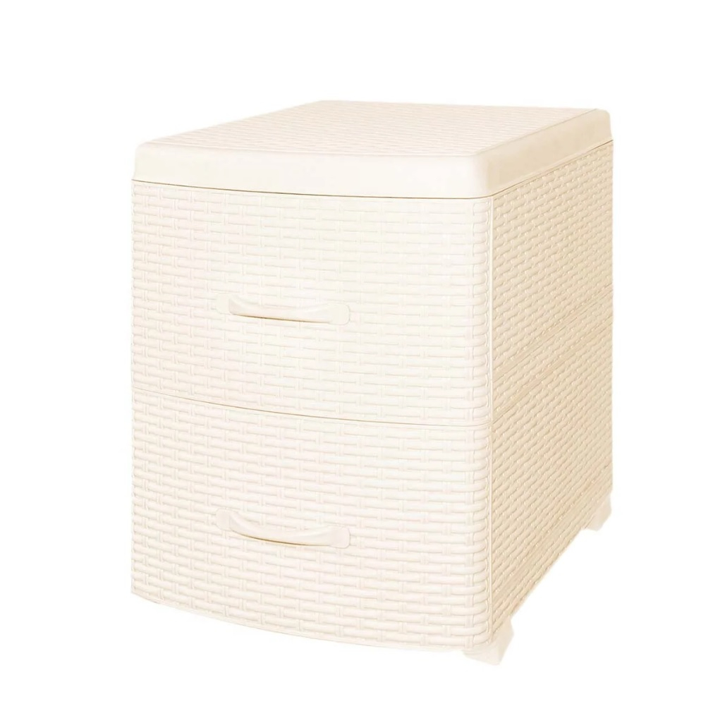 Комод-тумба Violet Ротанг, пластиковый, 2-х секционный, слоновая кость 38х48х52 см